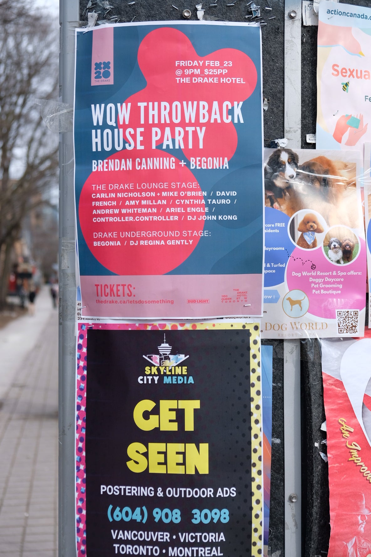 Skyline City Media poster on a city postering post in Downtown Toronto