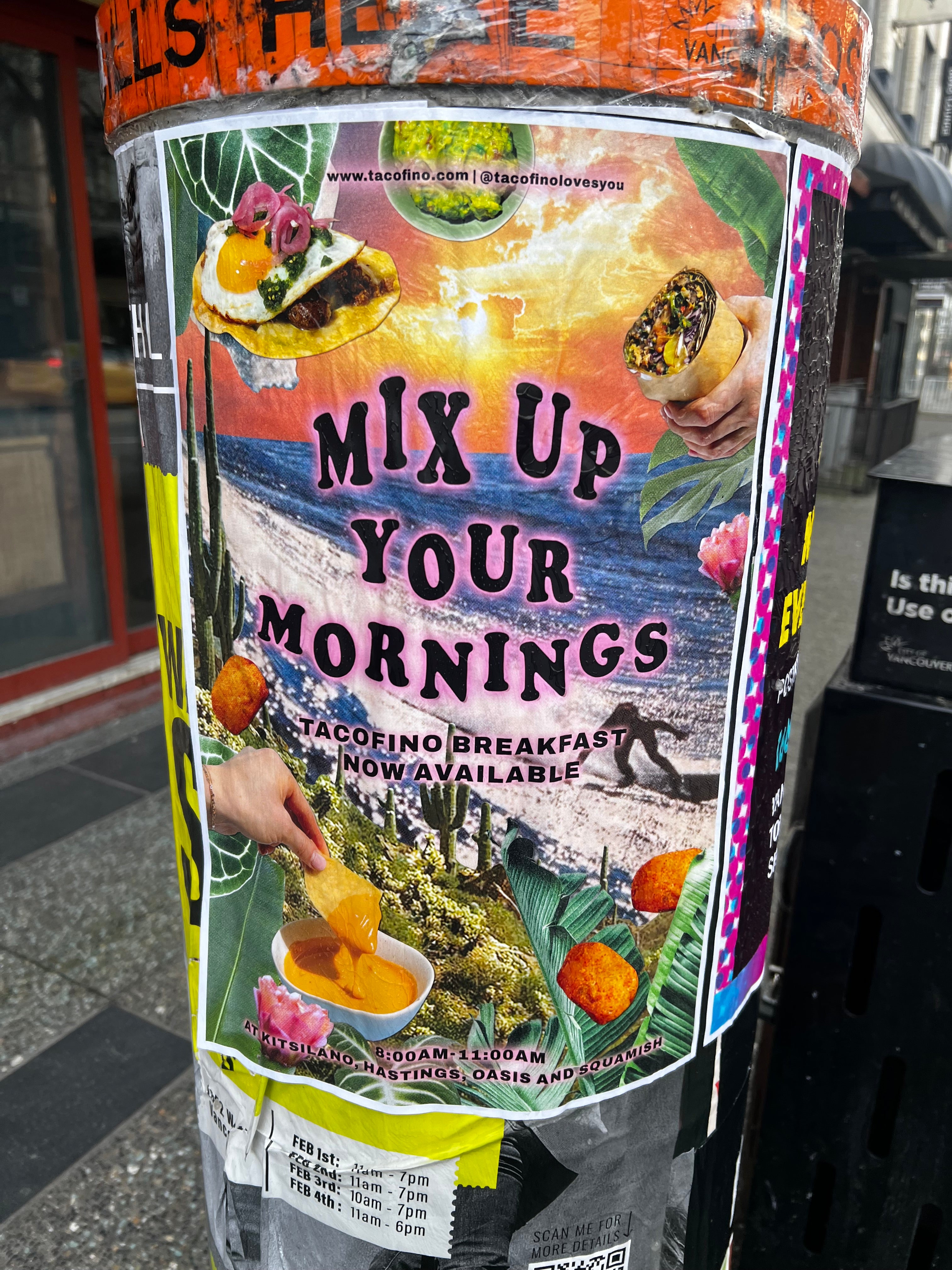 Tacofino Poster on a pole in Downtown Vancouver as one of their grassroots marketing campaigns