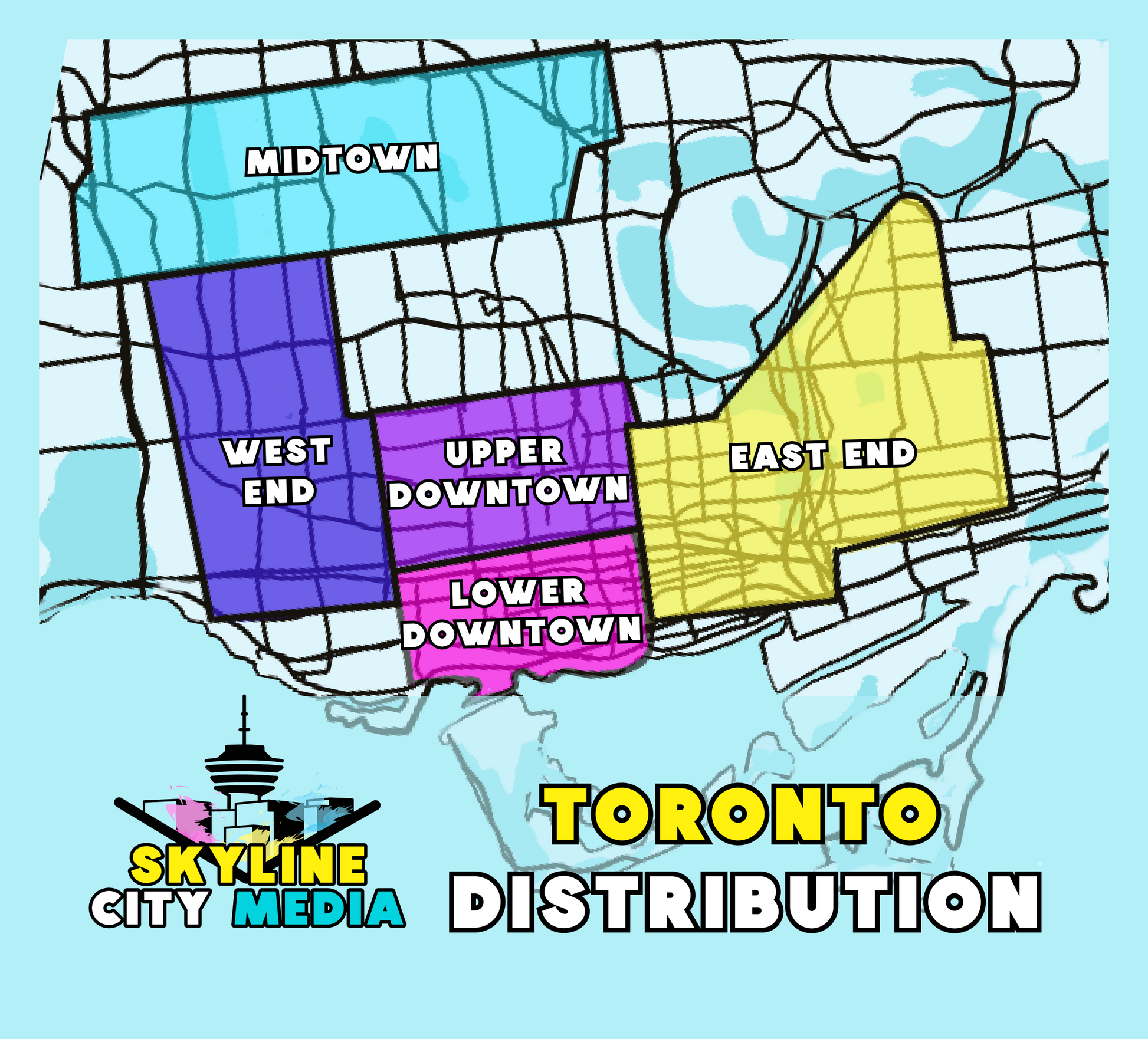 Skyline City Media Toronto Poster Distribution Map targeting the busiest areas in Toronto