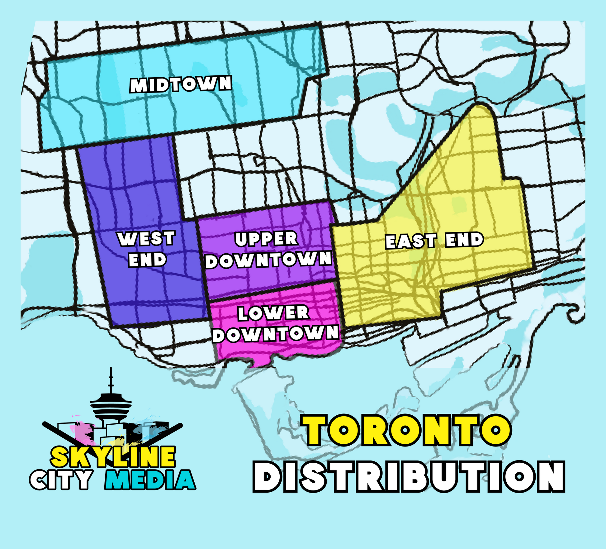 Skyline City Media Toronto Poster Distribution Map targeting the busiest areas in Toronto